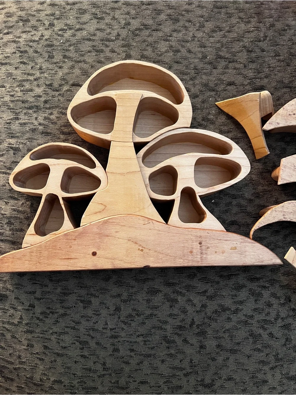 Handcrafted Wooden Mushroom trinket box shelf Natural Wood